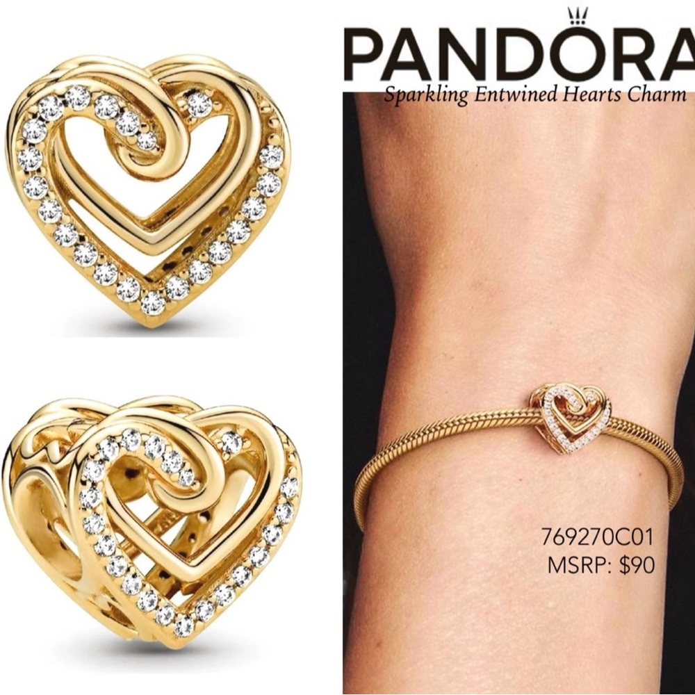 PANDORA Sparkling Entwined Hearts Charm w/box